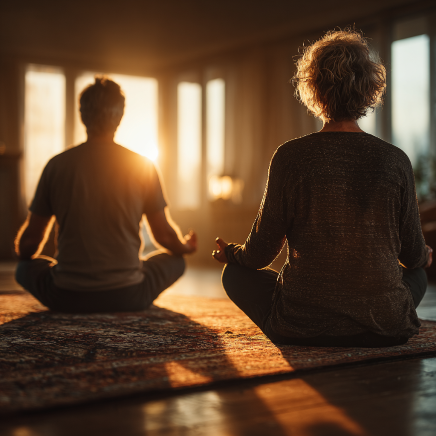 Katta yoshdagi guruh yoga mashqlari bilan shug'ullanmoqda